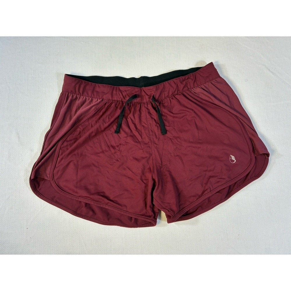 Icyzone Women's XL Burgundy‎ Running Shorts Athletic Gym Activewear Mesh Trim